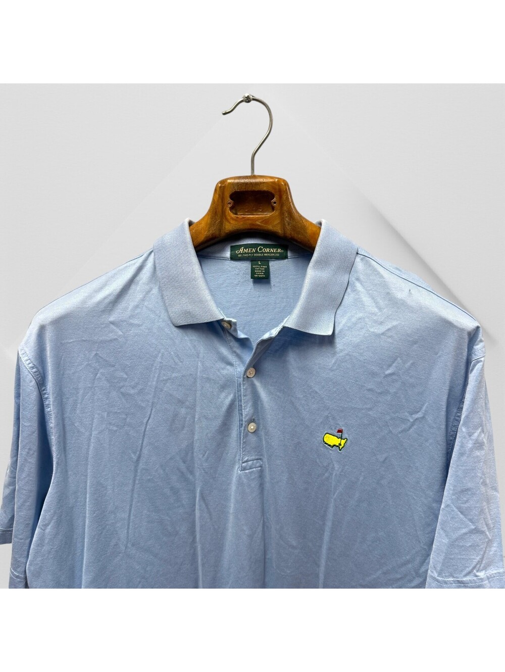 Amen Corner Masters Polo Shirt Large Blue Solid Mercerized Pima Cotton Golf